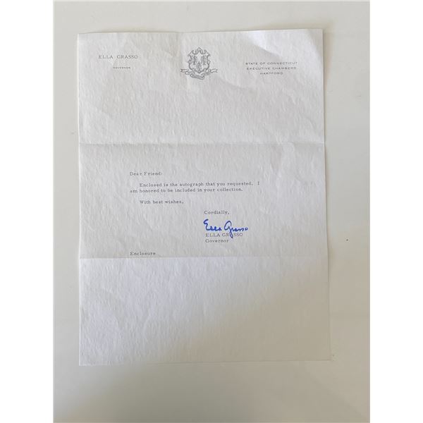 Governor of Connecticut Ella Grasso signed typed letter