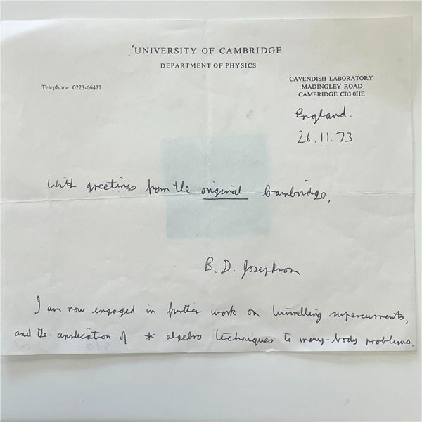 British Physicist Brian Josephson signed letter