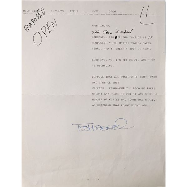 Newscaster Ted Koppel signed script