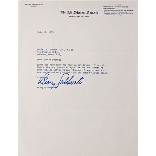 AZ Senator Barry Goldwater signed letter