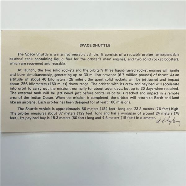 M. Ingler signed Space Shuttle information card