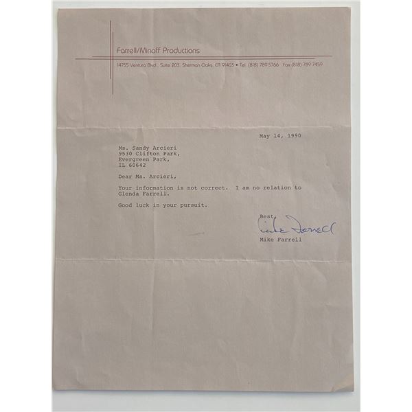 MASH Mike Farrell signed typed letter