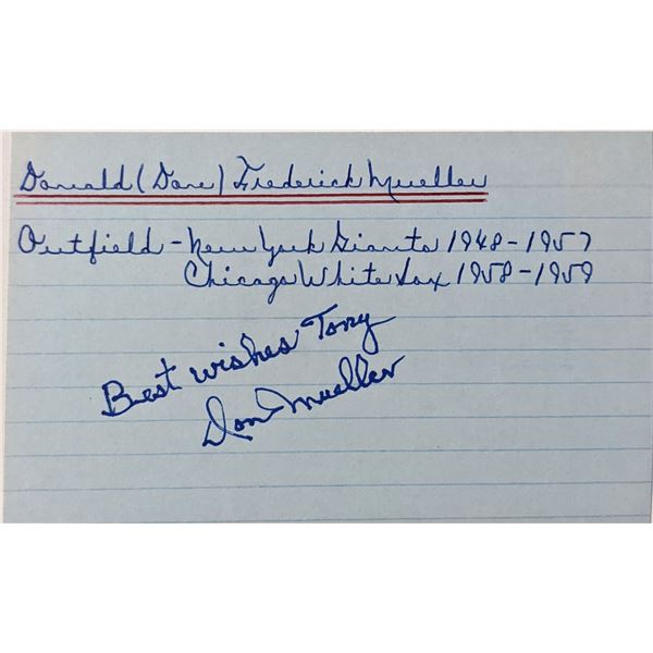 MLB player Don Mueller signed index card