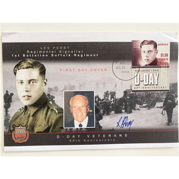 WWII D-Day Veterans 60th Anniversary Les Perry Signed First Day Cover