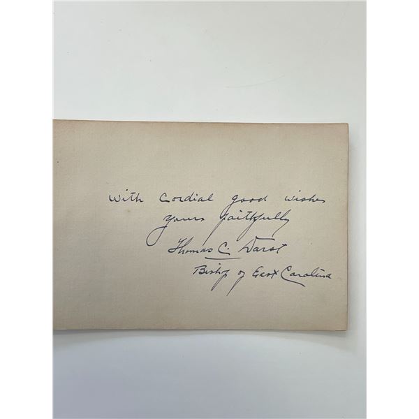 Bishop of East Carolina Thomas C. Darst signed note