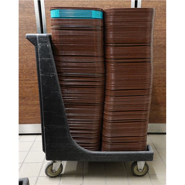 Qty 200 Plastic Food Serving Trays 16" x 12" w/ Cart