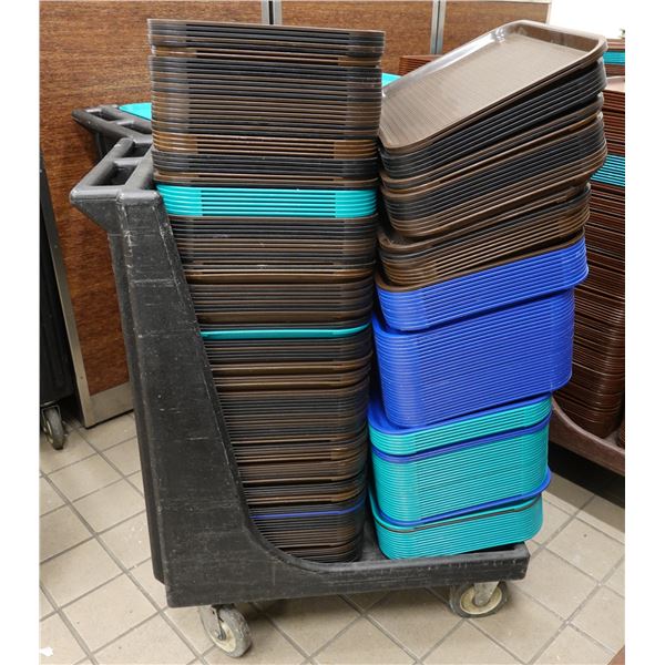 Qty 200 Plastic Food Serving Trays 17.5" x 14" w/ Cart