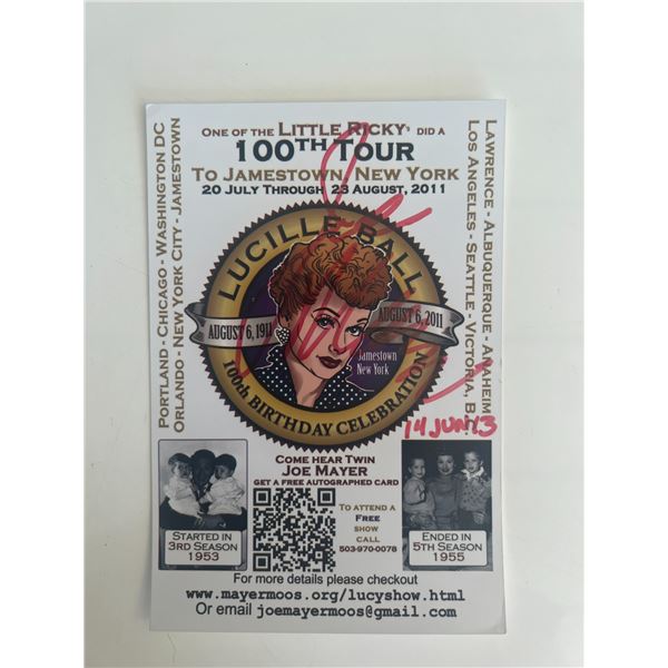 Joe Mayer signed Lucille Ball 100th Birthday Celebration card