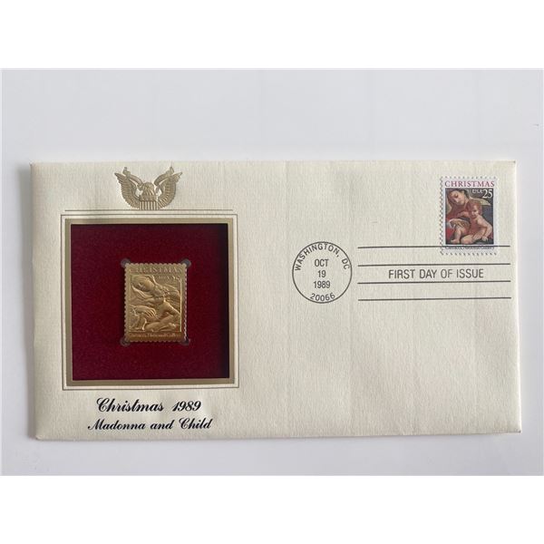Christmas 1989 Madonna and Child Gold Stamp Replica First Day Cover