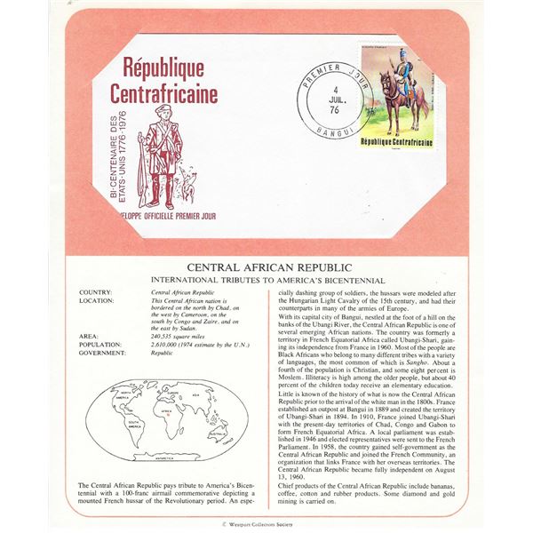 Central African Republic - International Tributes to America's Bicentennial FDC