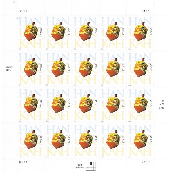 Hanukkah Dreidel USA Stamp Sheet