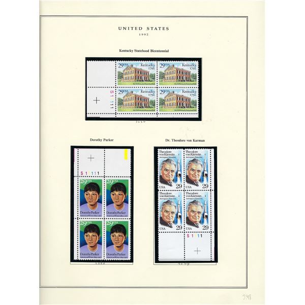 1992 US stamp collector sheet featuring Kentucky Statehood Bi-Centennial, Dorothy Parker and Theodor