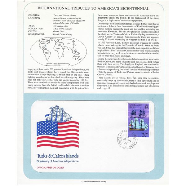 Turks and Caicos Islands - International Tributes to America's Bicentennial FDC