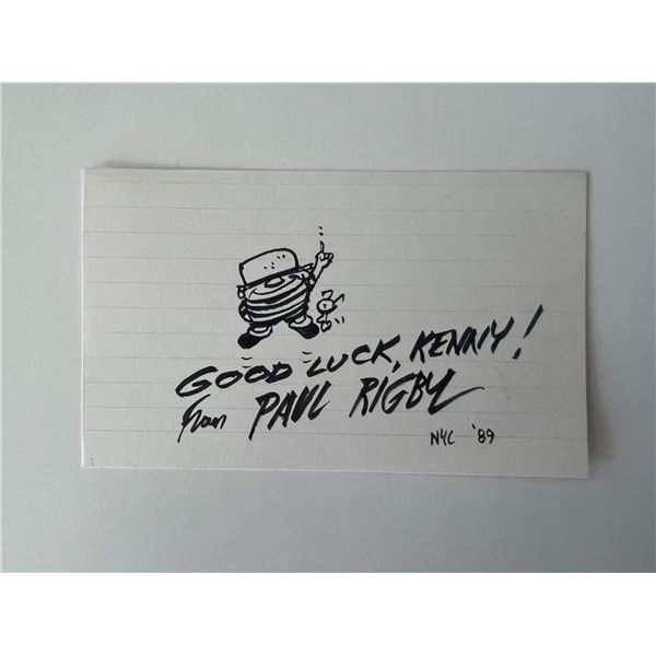 Cartoonist Paul Rigby signed hand drawn sketch