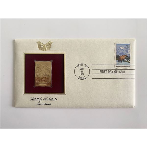 Wildlife Habitats Mountains Gold Stamp Replica First Day Cover