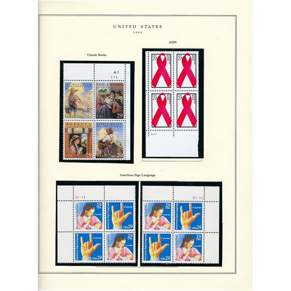 1993 US stamp collector sheet featuring Classic Books, Aids and American Sign Language stamps