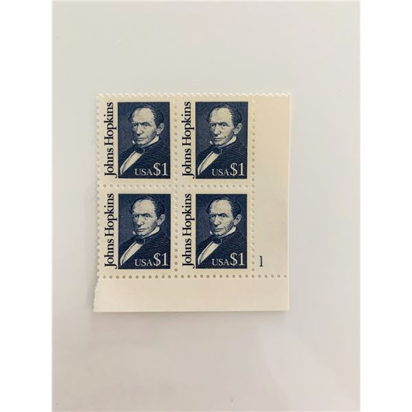 1989 $1 Great Americans: Johns Hopkins Stamp Plate Block