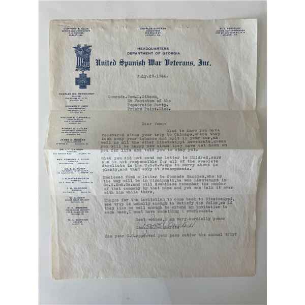 Charles W Bernhardt signed letter