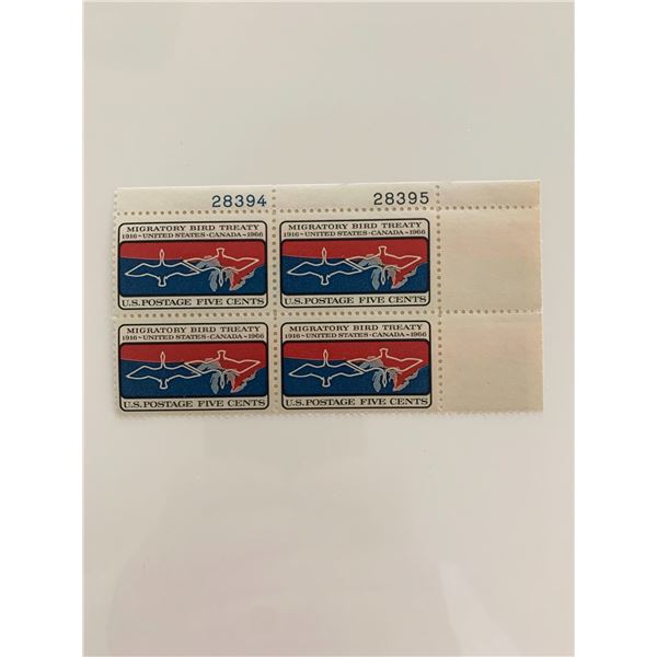 1966 5c Migratory Bird Treaty Plate Block of Stamps