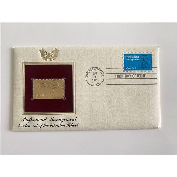 Professional Management Centennial of the Wharton School Gold Stamp Replica First Day Cover