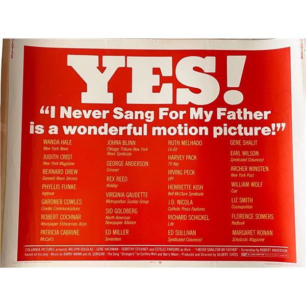 I Never Sang for My Father 1970 vintage movie poster
