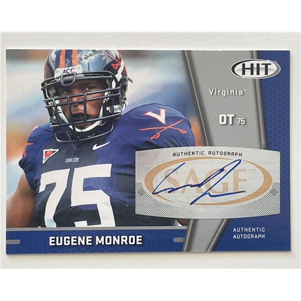 Eugene Monroe 2009 Sage Hit Virginia signed trading card