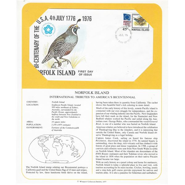 Norfolk Island - International Tributes to America's Bicentennial FDC