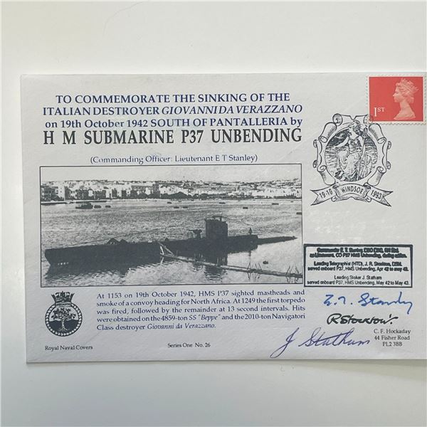 WWII HM Submarine P37 Unbending crew signed Commemorative Royal Naval Cover