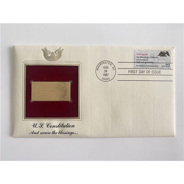 U.S. Constitution And Secure the Blessings Gold Stamp Replica First Day Cover