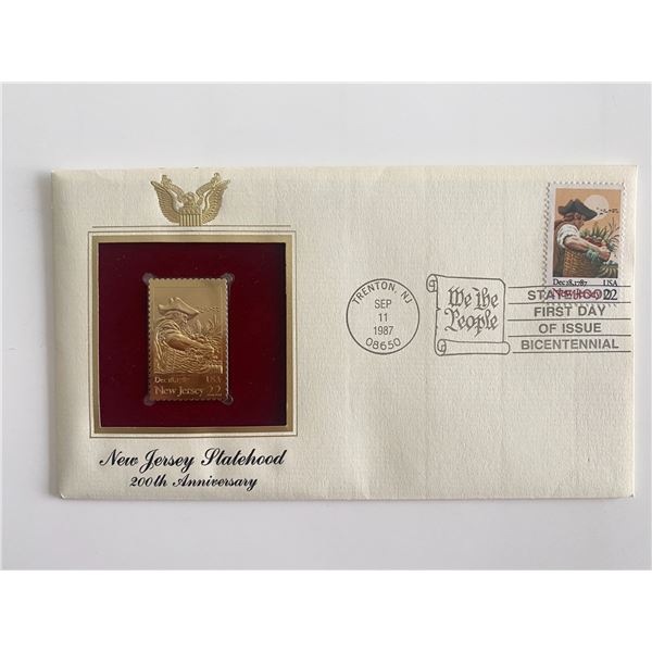 New Jersey Statehood 200th Anniversary Gold Stamp Replica First Day Cover