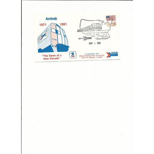 Amtrak 10th Anniversary - First Day Cover - Union Station, Chicago - 1981