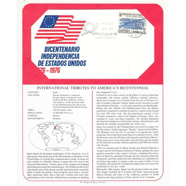 Spain - International Tributes to America's Bicentennial FDC