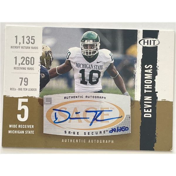 Michigan State Devin Thomas 2008 Sage #A68 signed trading card