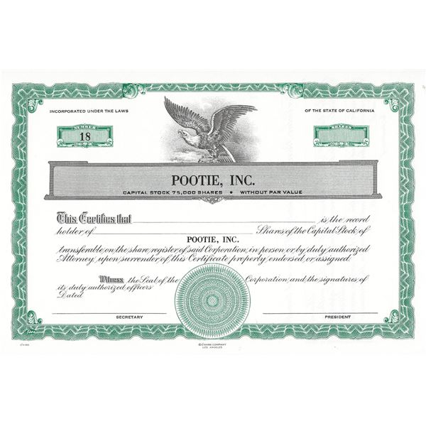 Ruth Buzzi - Pootie, Inc. Capital Stock Shares Certificate #18