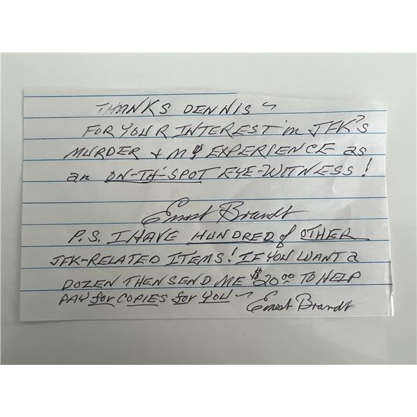 JFK Assassination Ernest Brandt signed note