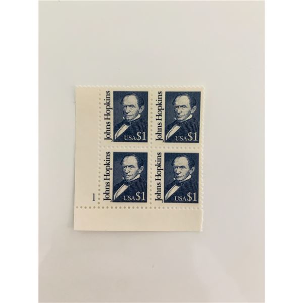 1989 $1 Great Americans: Johns Hopkins Stamp Plate Block