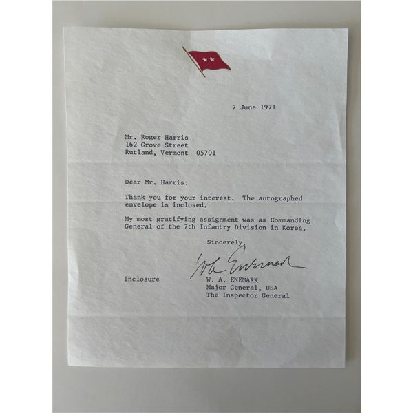 William A. Enemark signed letter