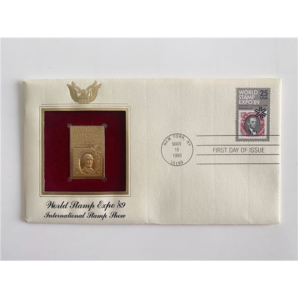 World Stamp Expo '89 International Stamp Show Gold Stamp Replica First Day Cover