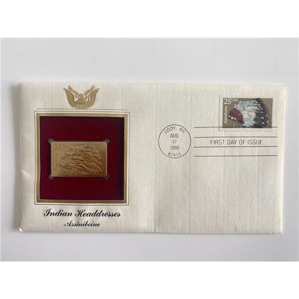 Indian Headdresses Assisniboine Gold Stamp Replica First Day Cover