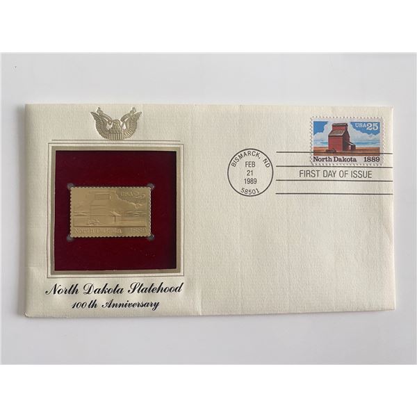 North Dakota Statehood 100th Anniversary Gold Stamp Replica First Day Cover
