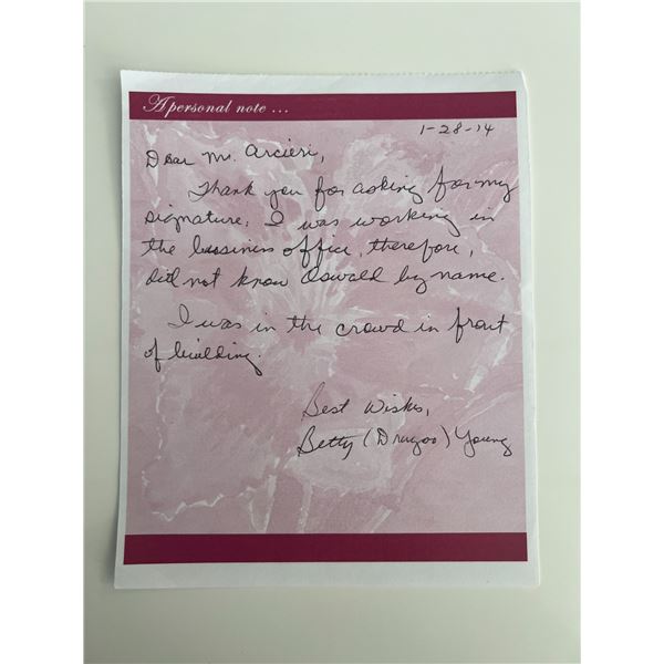 JFK Assassination Betty Dragoo Young signed note