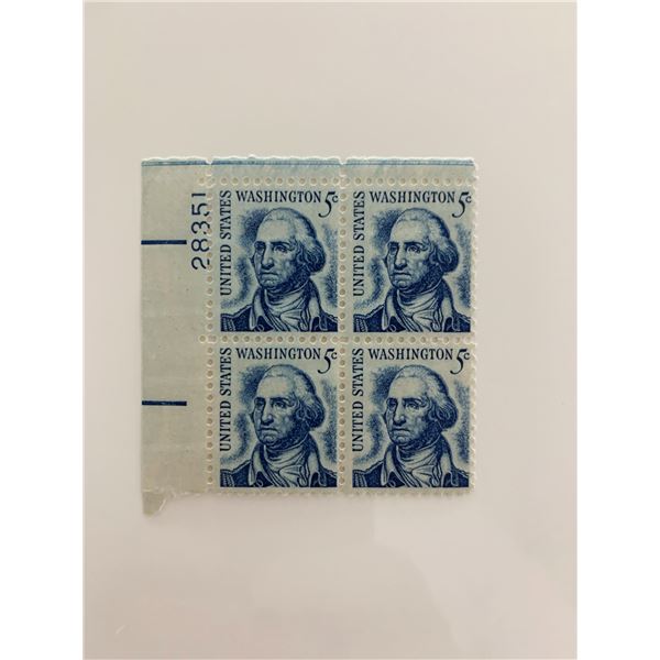 1966 5c Prominent Americans: George Washington Stamp Plate Block