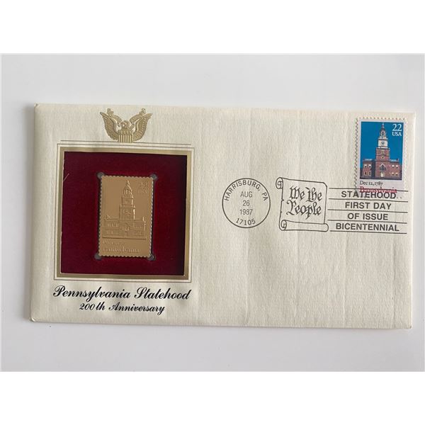 Pennsylvania Statehood 200th Anniversary Gold Stamp Replica First Day Cover