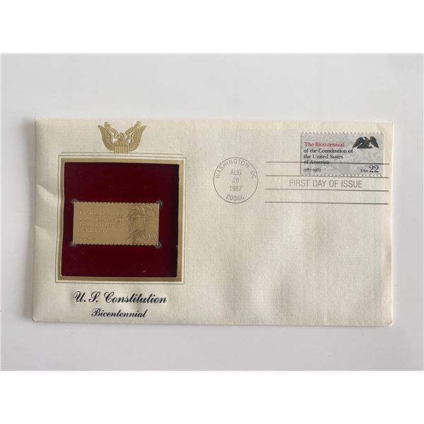 U.S. Constitution Bicentennial Gold Stamp Replica First Day Cover