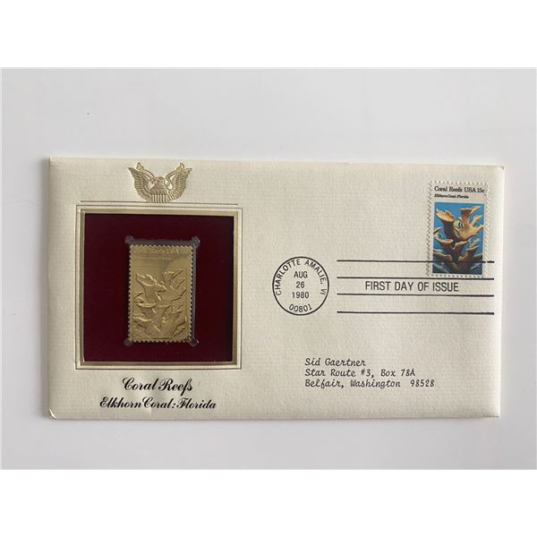 Coral Reefs Elkhorn Coral: Florida Gold Stamp Replica First Day Cover