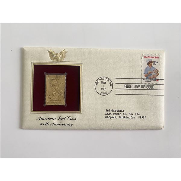 American Red Cross 100th Anniversary Gold Stamp Replica First Day Cover