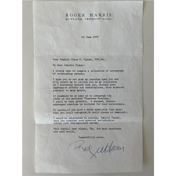 Roger Harris signed letter
