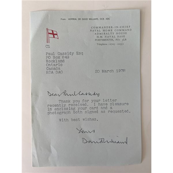Admiral Sir David Williams signed letter