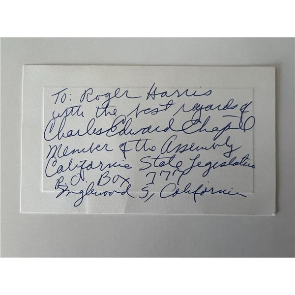Charles Edward Chapel signed note