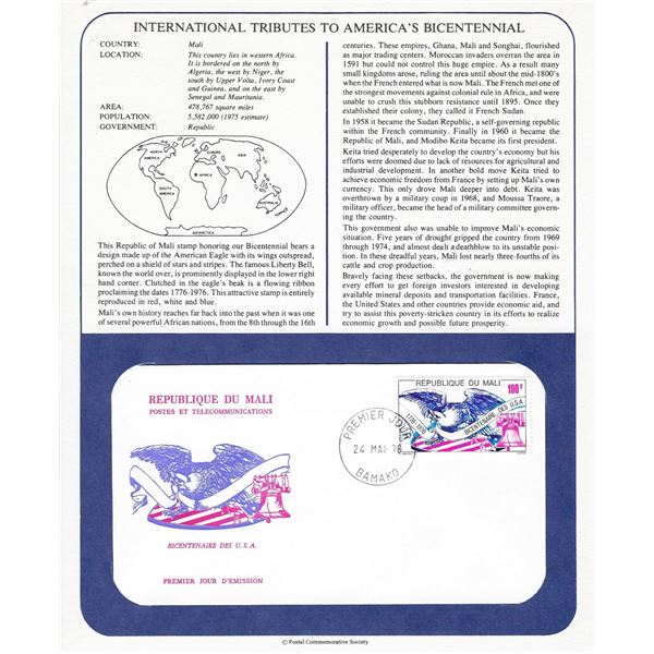 Mali - International Tributes to America's Bicentennial FDC